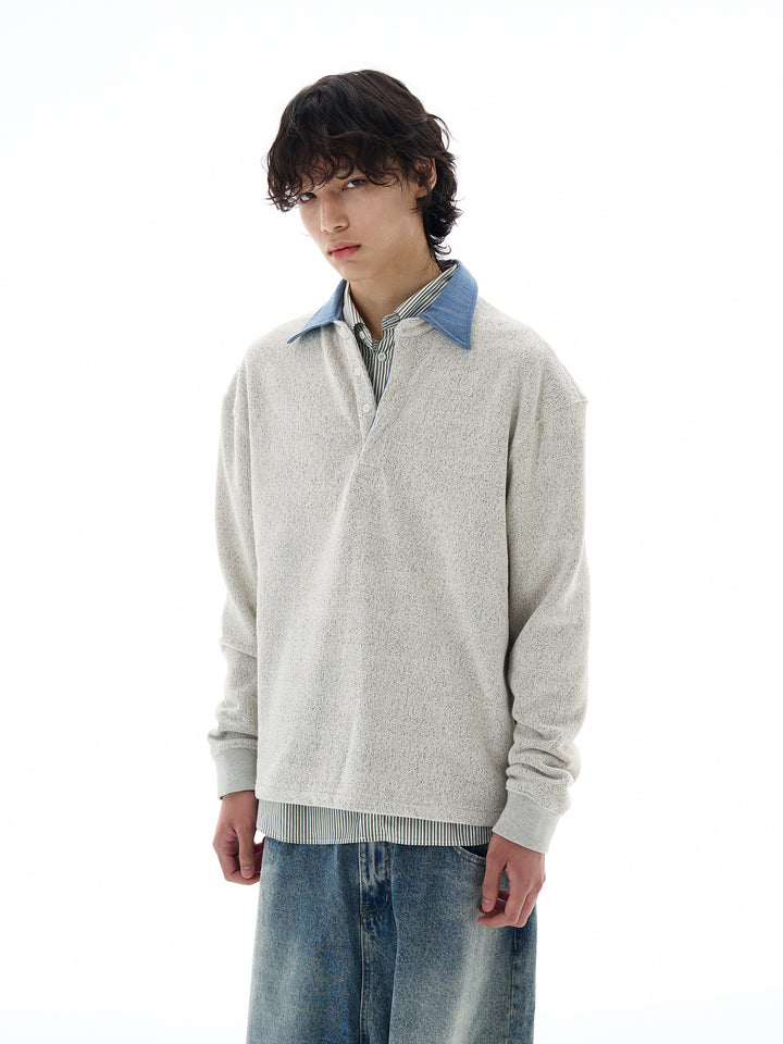 Sammet Krage Sömnad Långärmad Sweatshirt