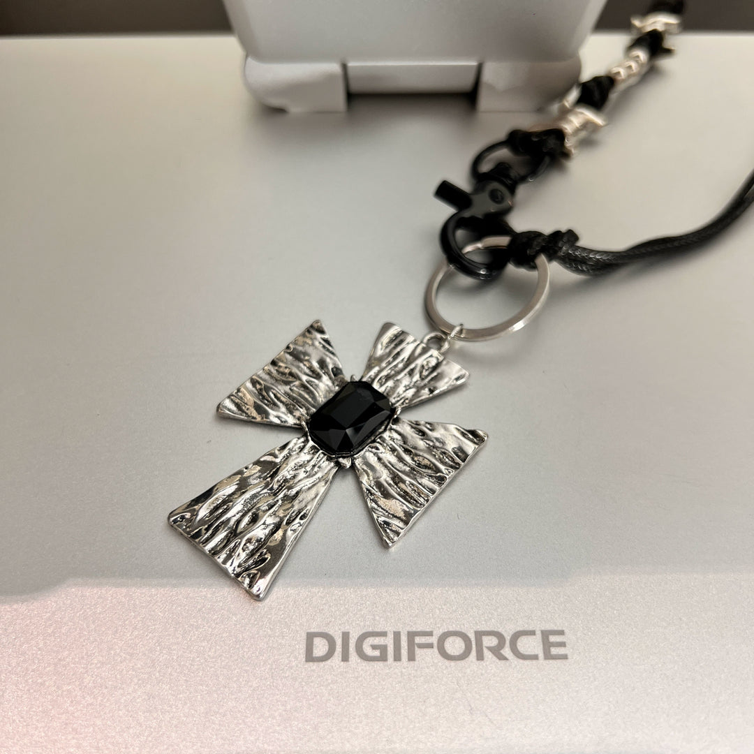 Cross Pendant Gemstone Leather Rope Necklace