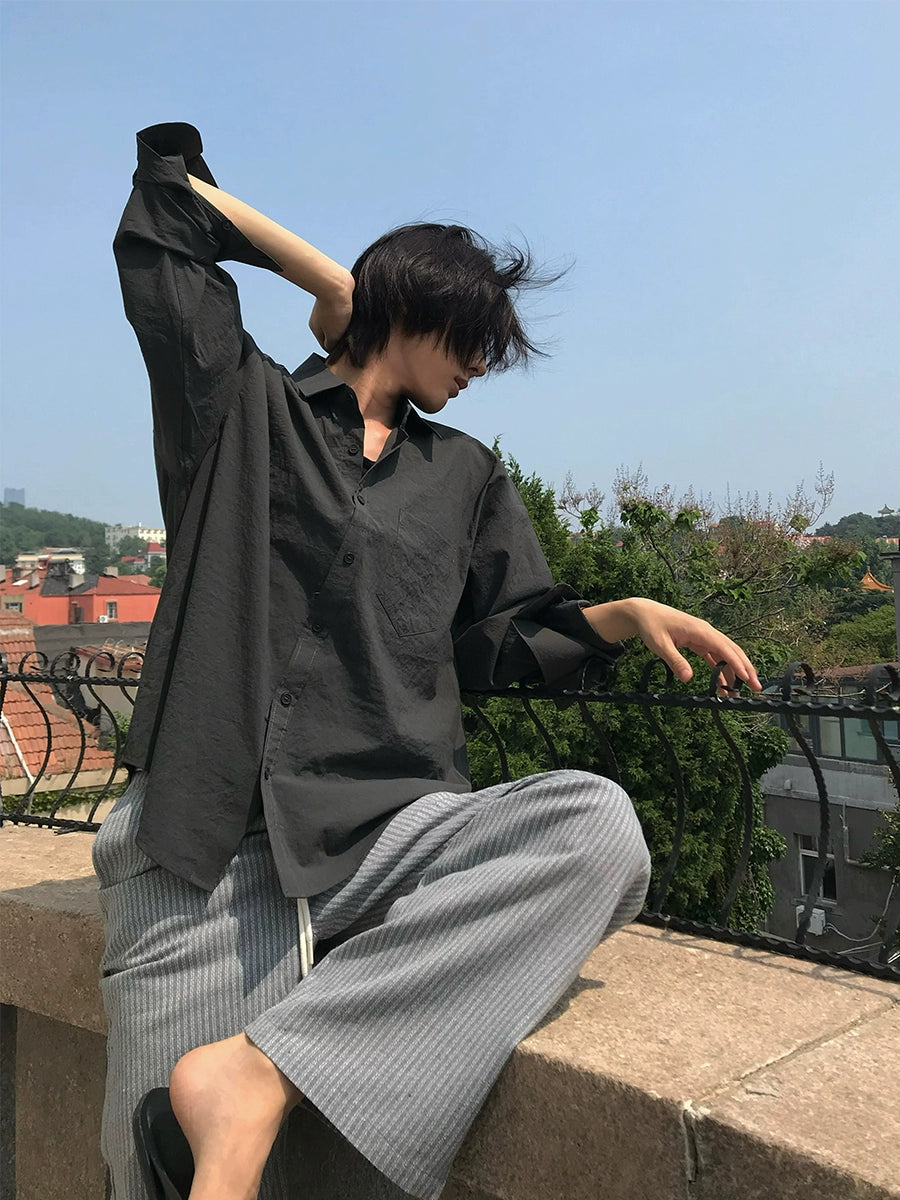 Long Sleeve Loose Fit Single Pocket Shirt