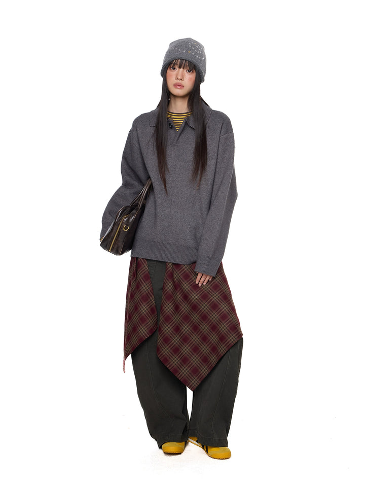 Polo Kraag Gebreide Sweater Jas