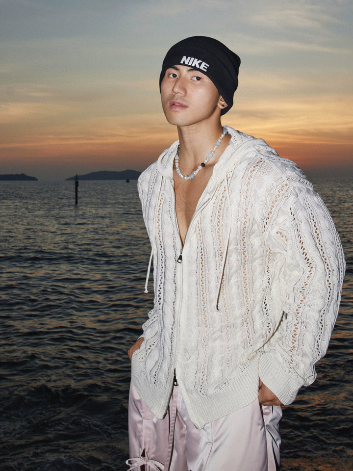 Knitted Hooded Zipper Sweater