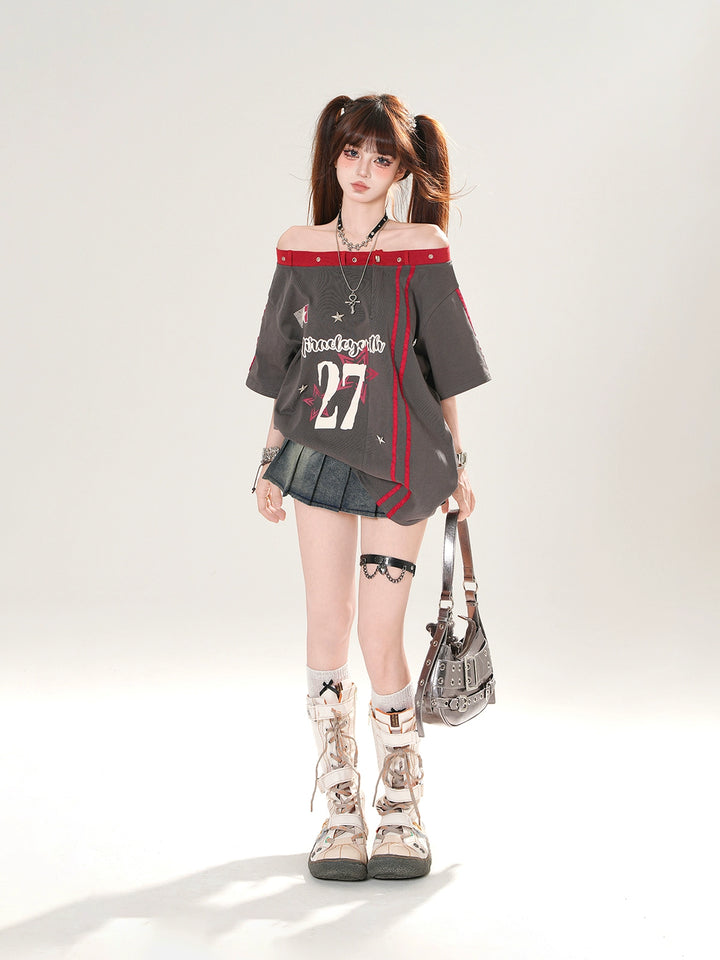Off-Shoulder Graphic Loose Fit T-Shirt