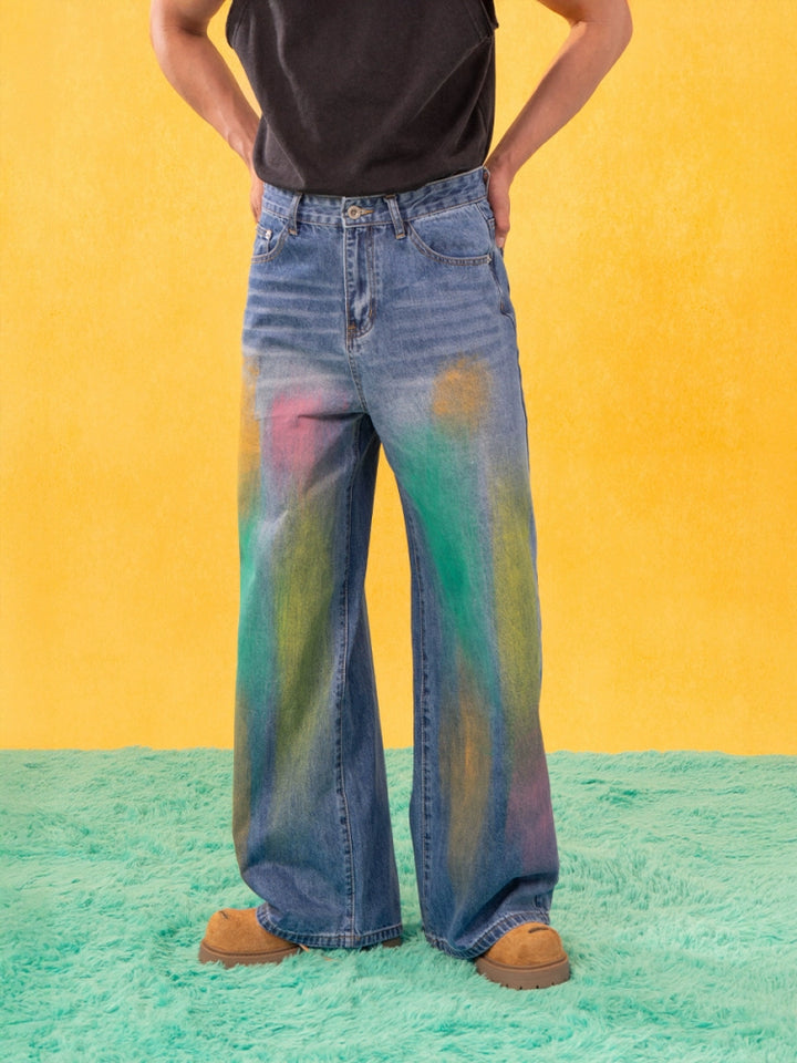 Paint Spray Loose Wide Leg Jeans