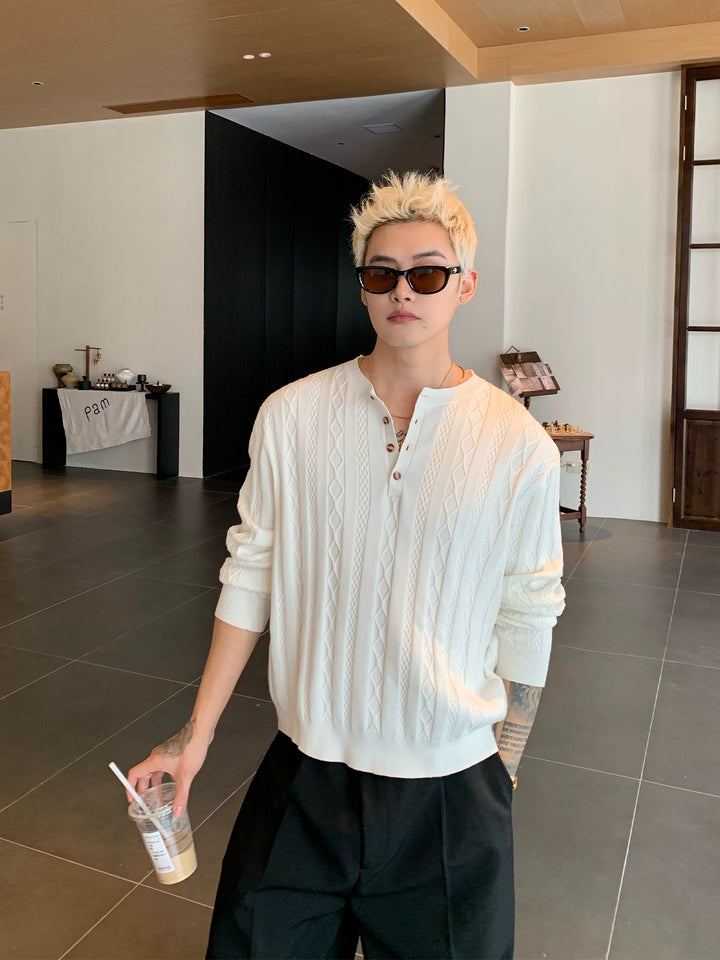 Suéter de Tricô com Gola Henley
