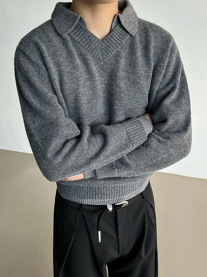 V-neck Knit Polo Sweater