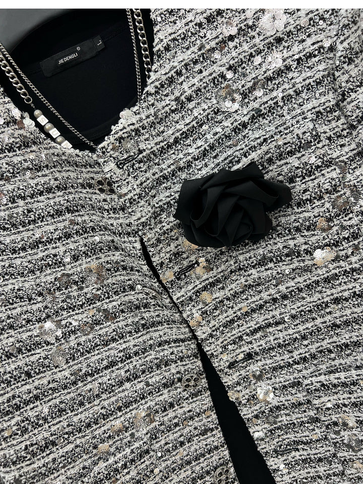 Sequined Tweed Short Jacket