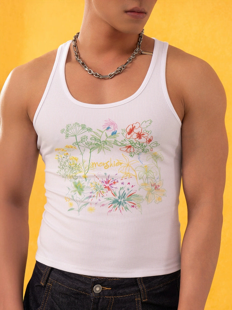 Hand-Painted Floral Print Slim Vest