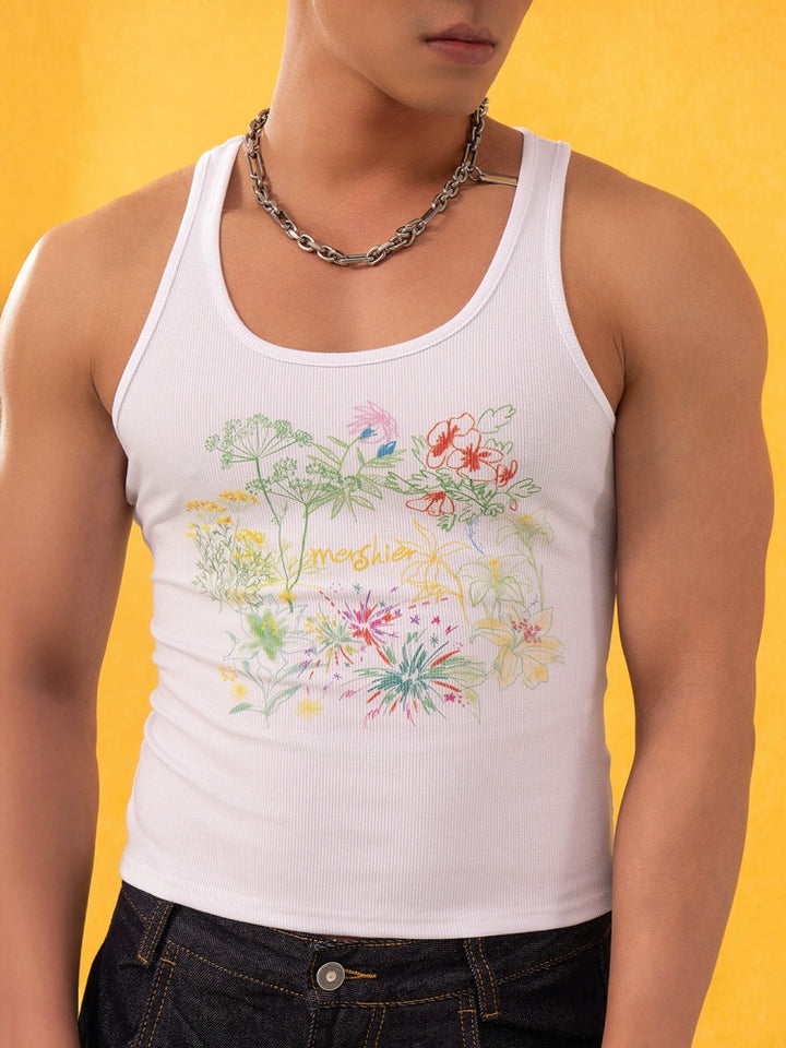 Hand-Painted Floral Print Slim Vest