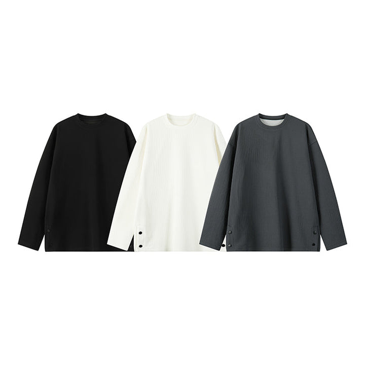 Textured Round Neck Long Sleeve Pullover