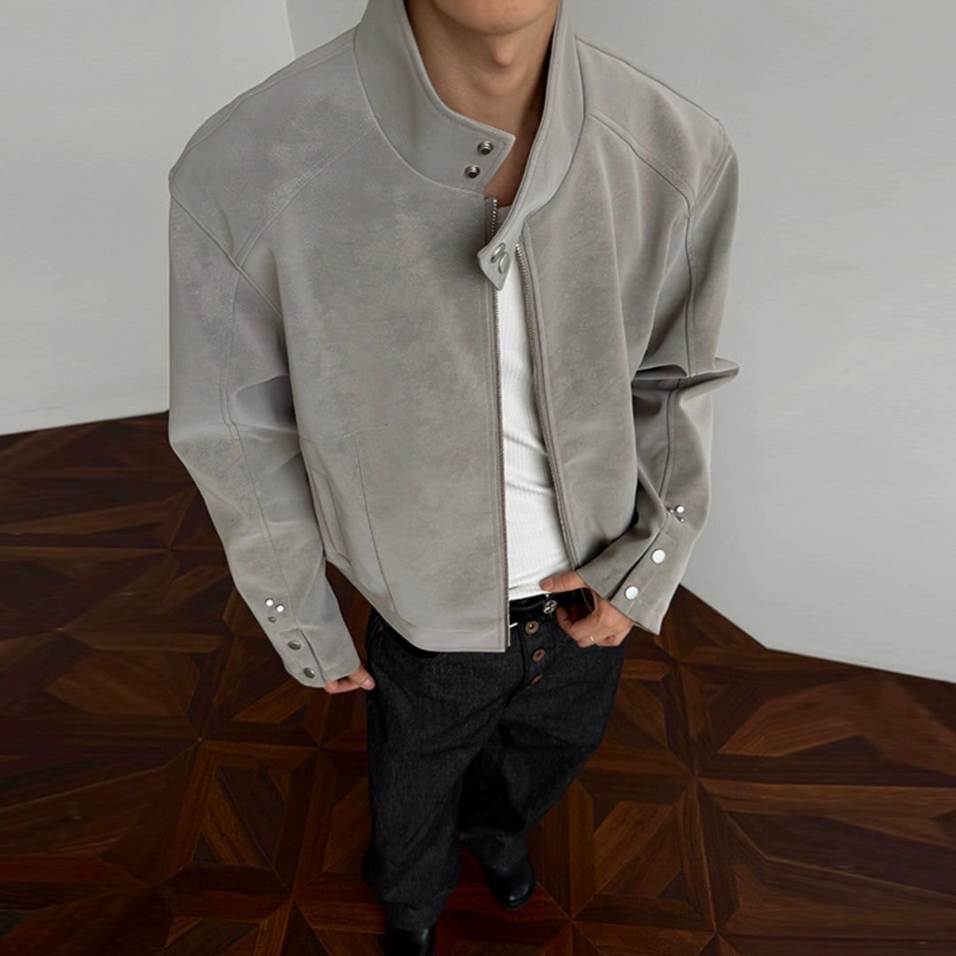 Retro kołnierz stojący kurtka z PU skóry