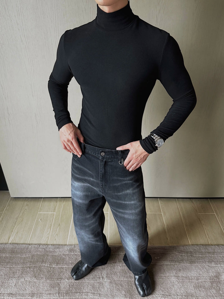 Minimalist Slim Half Turtleneck Knit Top