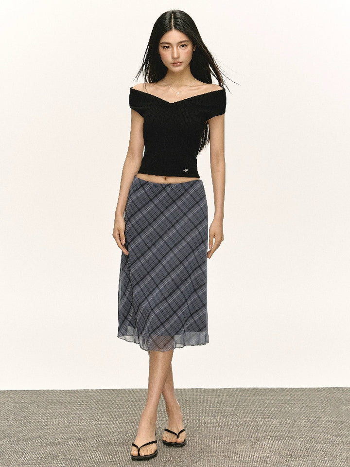 Retro Plaid Midi Slim Fit Skirt