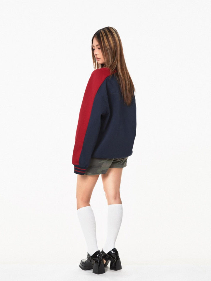 Retro Contrast V-neck Sweatshirt