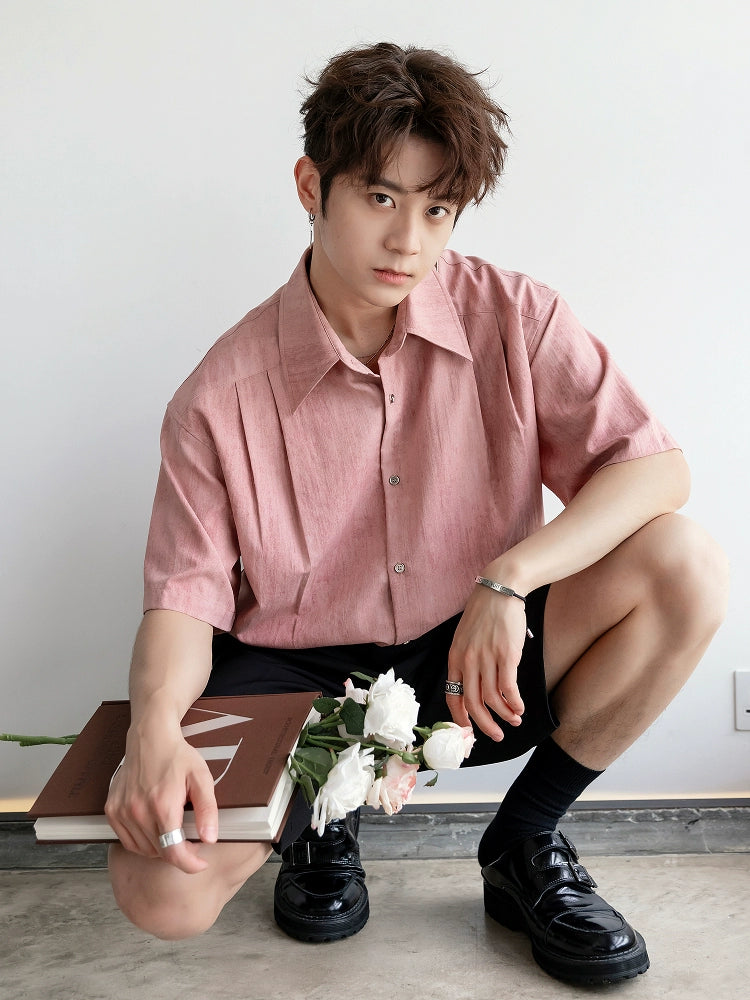 Loose Fit Pleated Short Sleeve Shirt