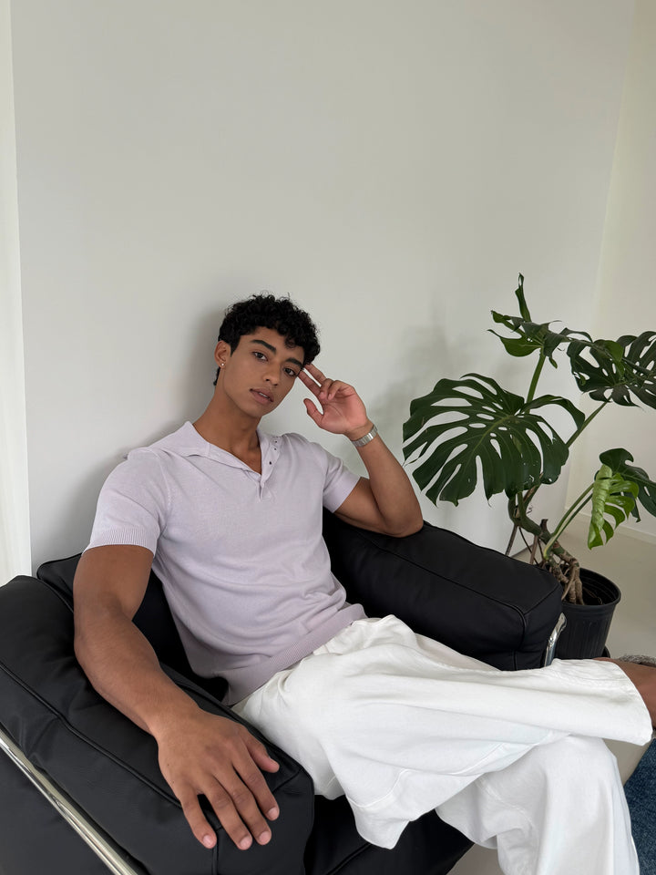 Knitted Large Lapel Short Sleeve Polo Shirt