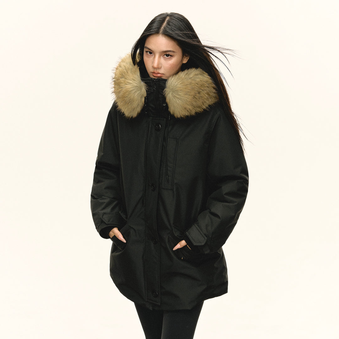 Faux Fur Hooded Down Jacket