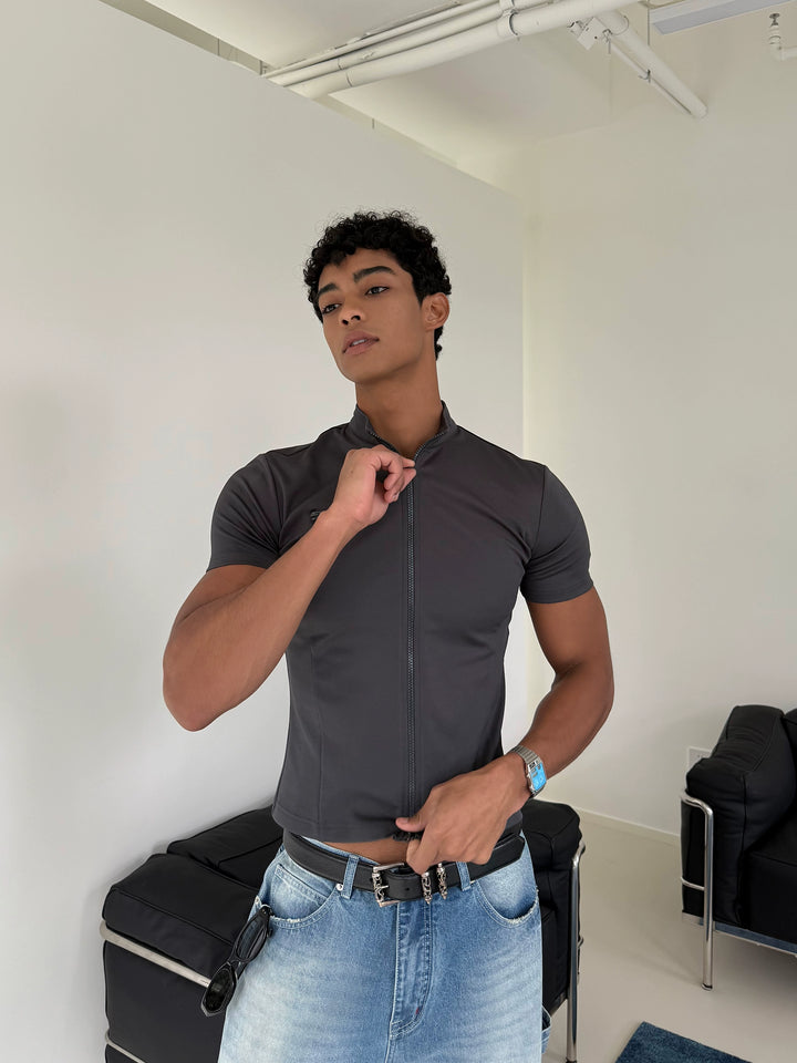 Slim Fit Zipper Short Sleeve Pullover