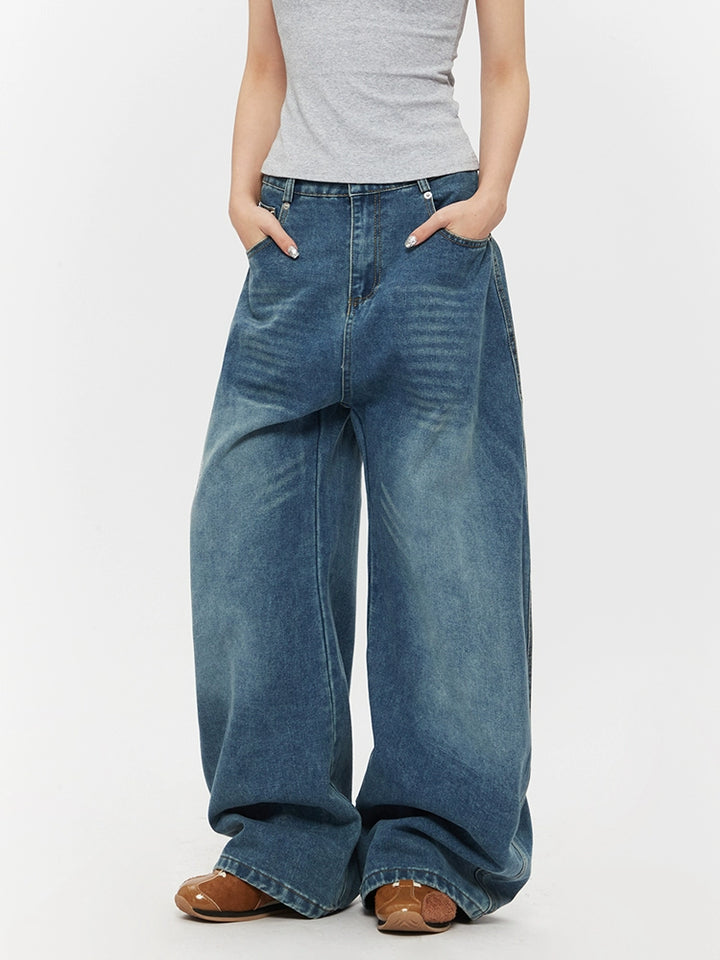 Embroidered Wide-Leg Straight Jeans