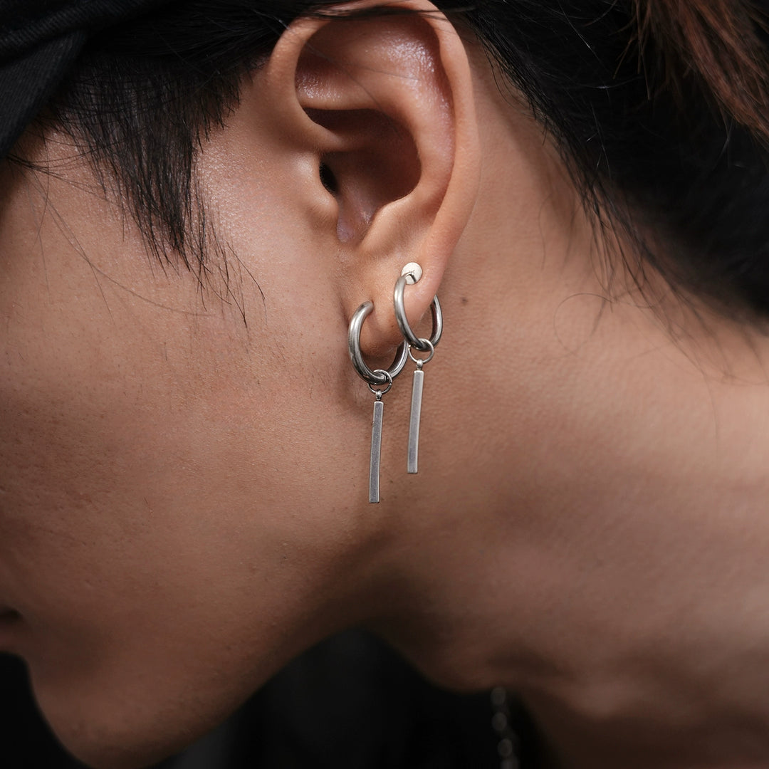 Bar Pendant Plain Hoop Earrings