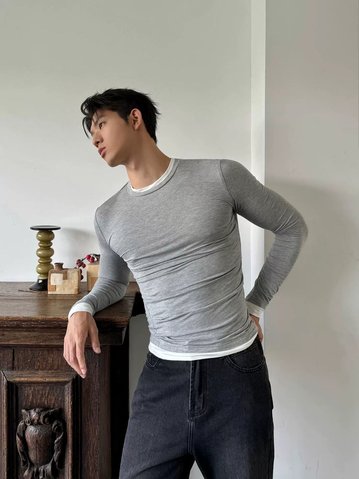 Slim Fit Asymmetrical Pleated Long Sleeve Pullover