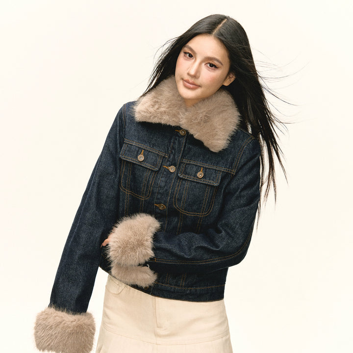 Faux Fur Trim Denim Jacket