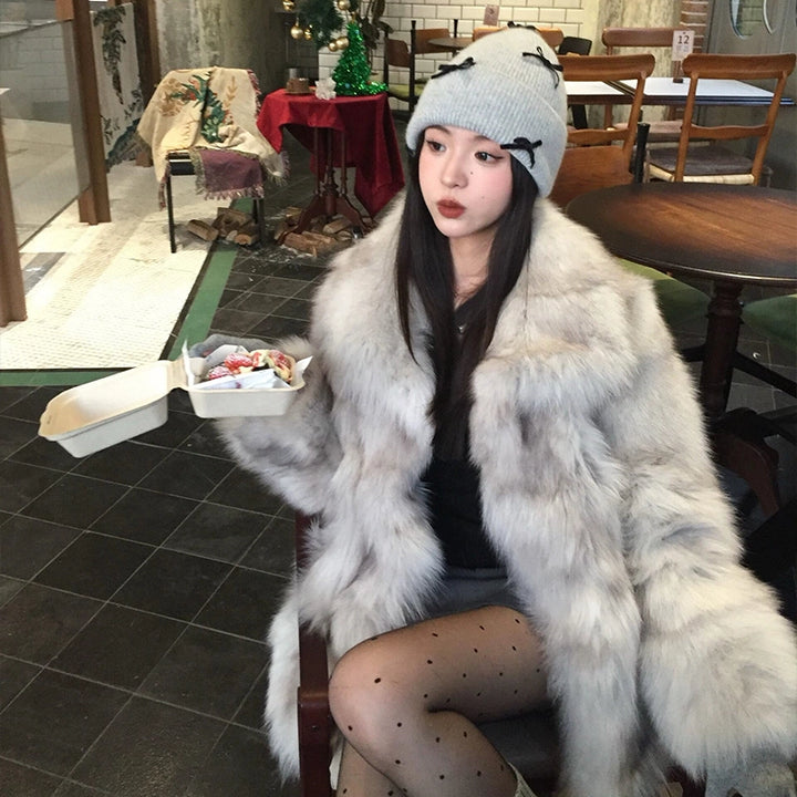 모조 여우 털 중간 길이 코트
