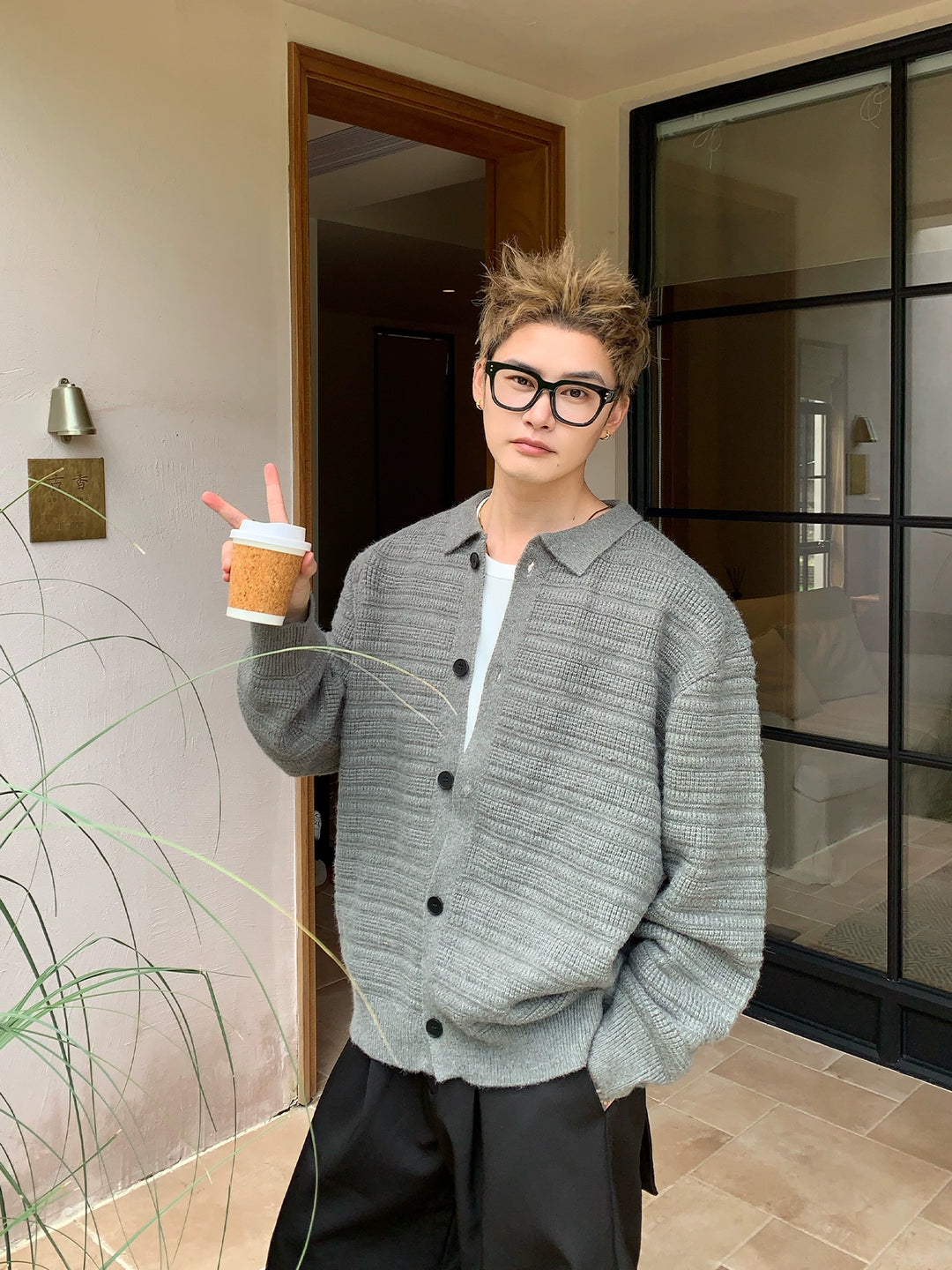 Lapel Knit Button-Up Casual Sweater