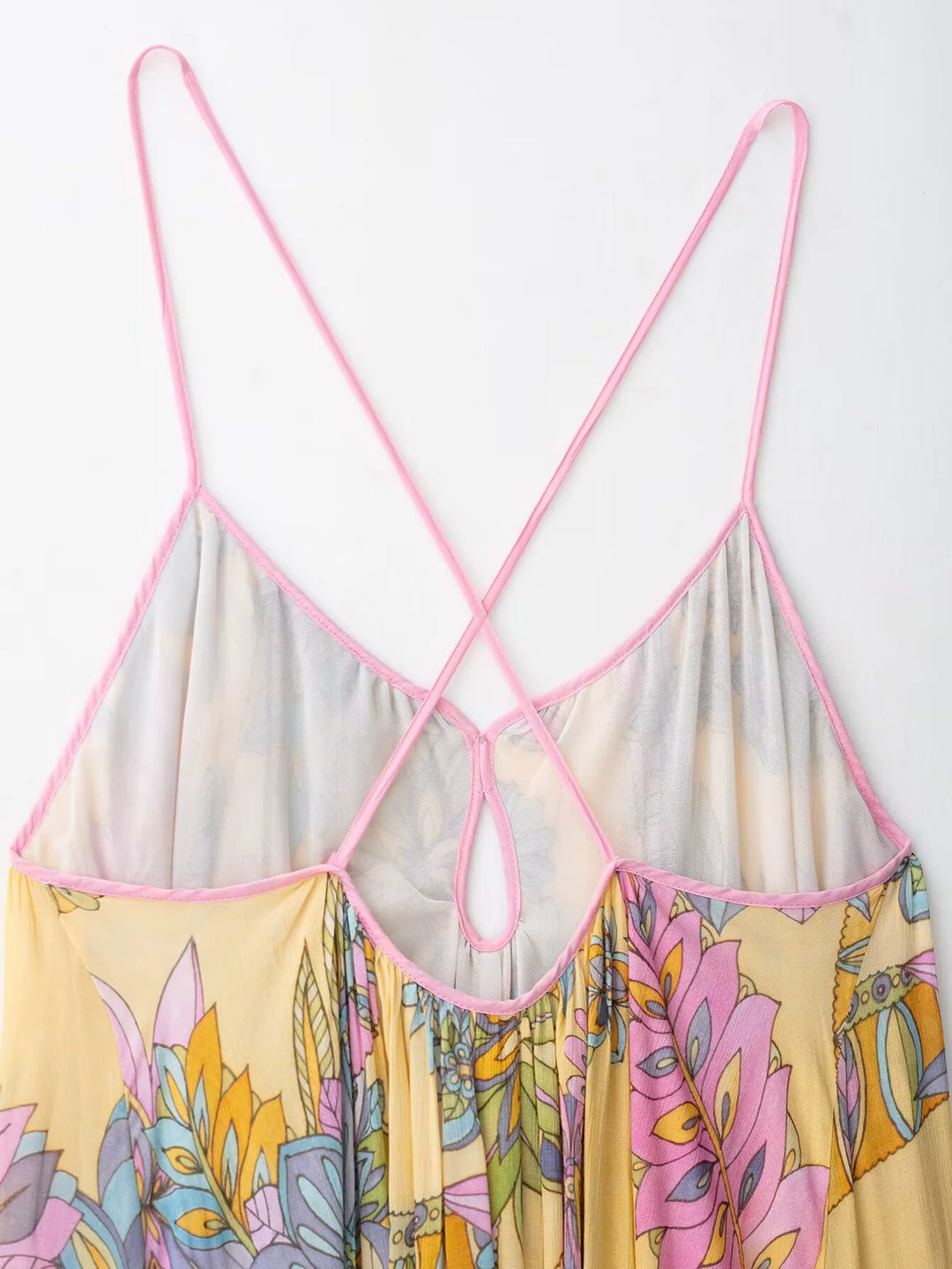 フローラルプリントカジュアルサスペンダーロングドレス