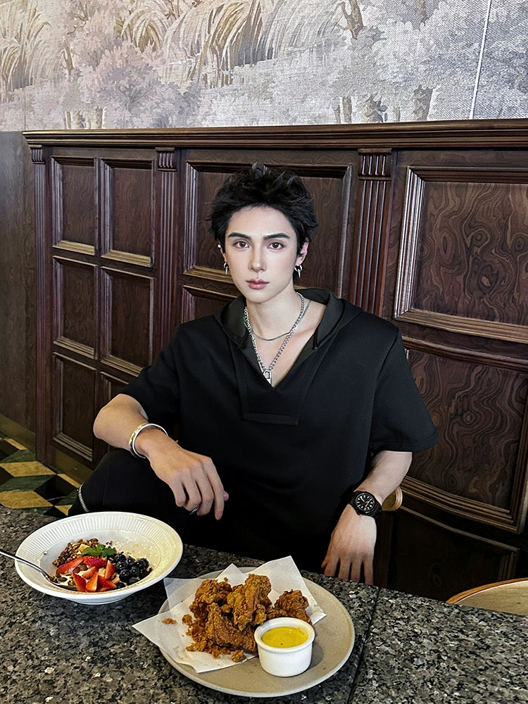 Short Sleeve Hooded Loose Pullover Shirt