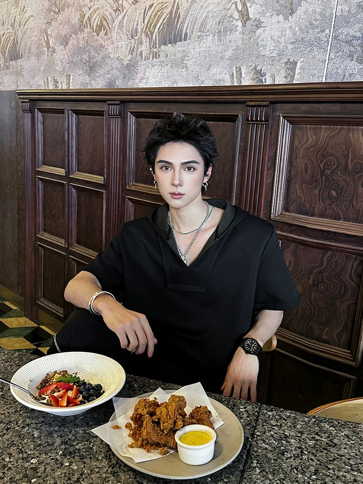 Short Sleeve Hooded Loose Pullover Shirt