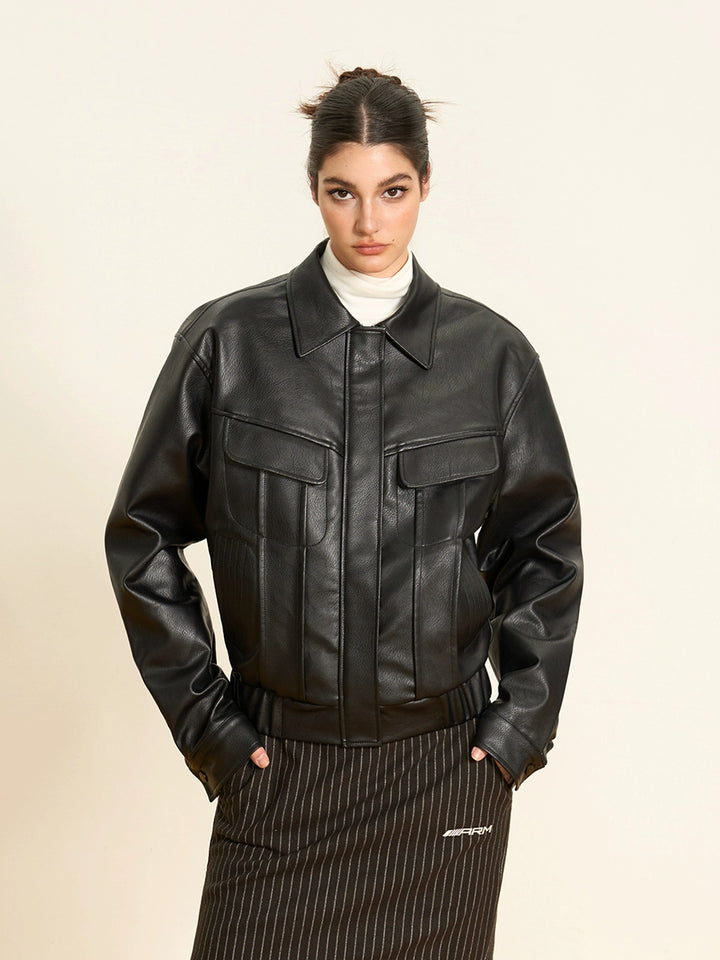 Retro krátká motocyklová bunda z umělé kůže