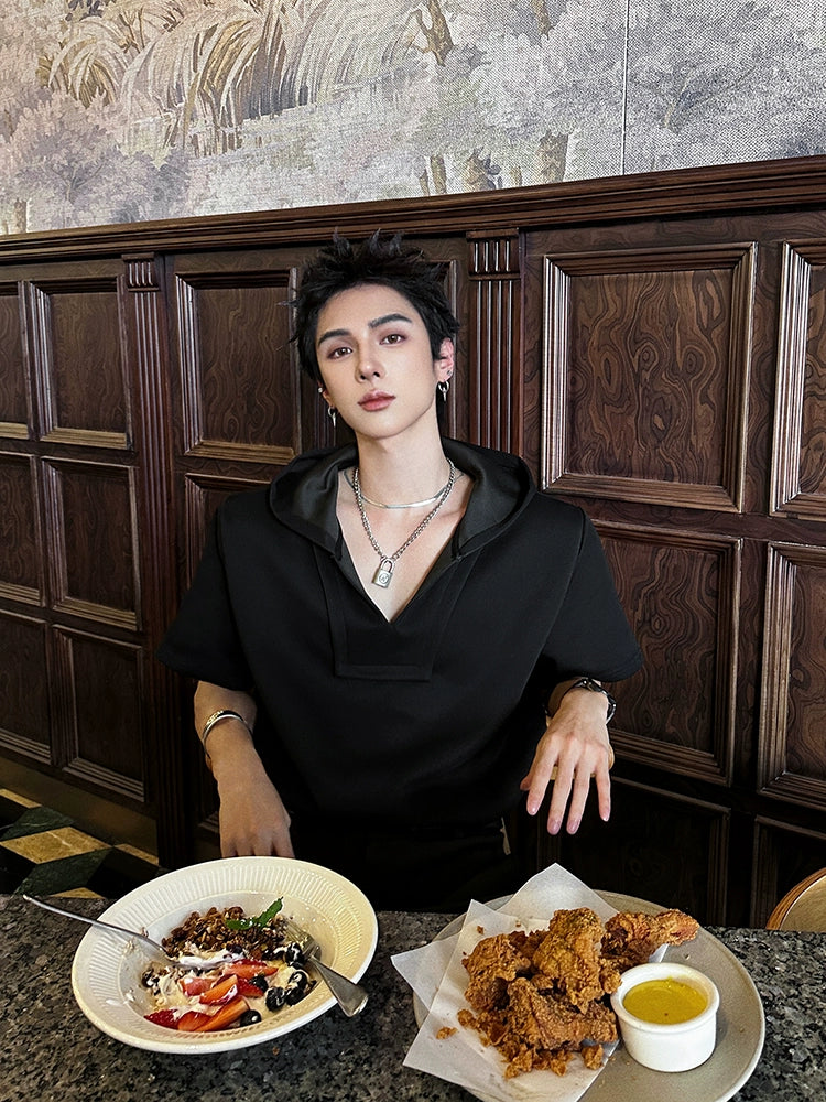 Short Sleeve Hooded Loose Pullover Shirt