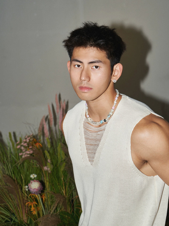 Woolen Distressed V-Neck Knitted Vest