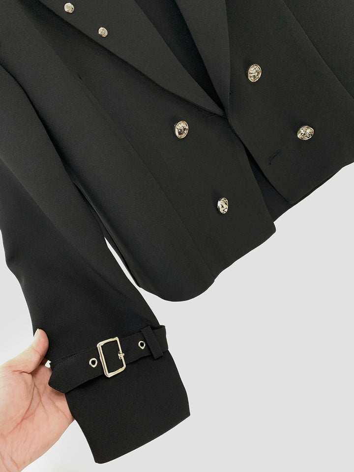 Metal Rivet Double-Breasted Short Suit Jacket