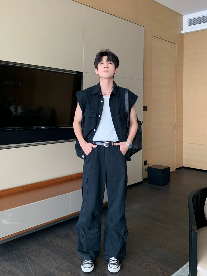 Sleeveless Cotton Cargo Shirt and Pants