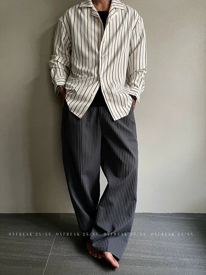 Textured Pleated Loose Casual Pants