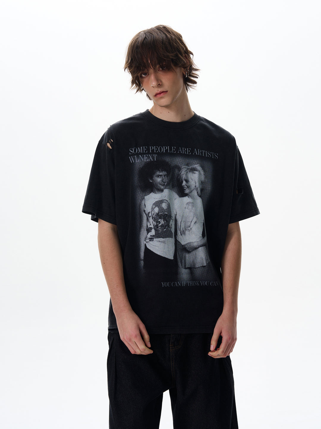 グラフィックプリントショートスリーブプルオーバーTシャツ