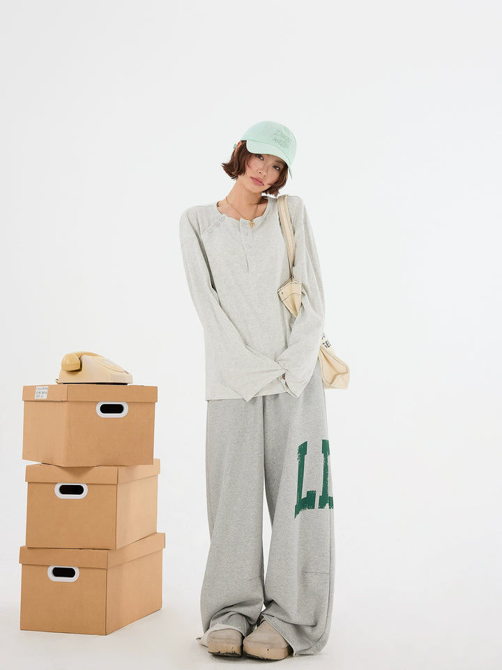 Multi-Button Henley Long Sleeve Top