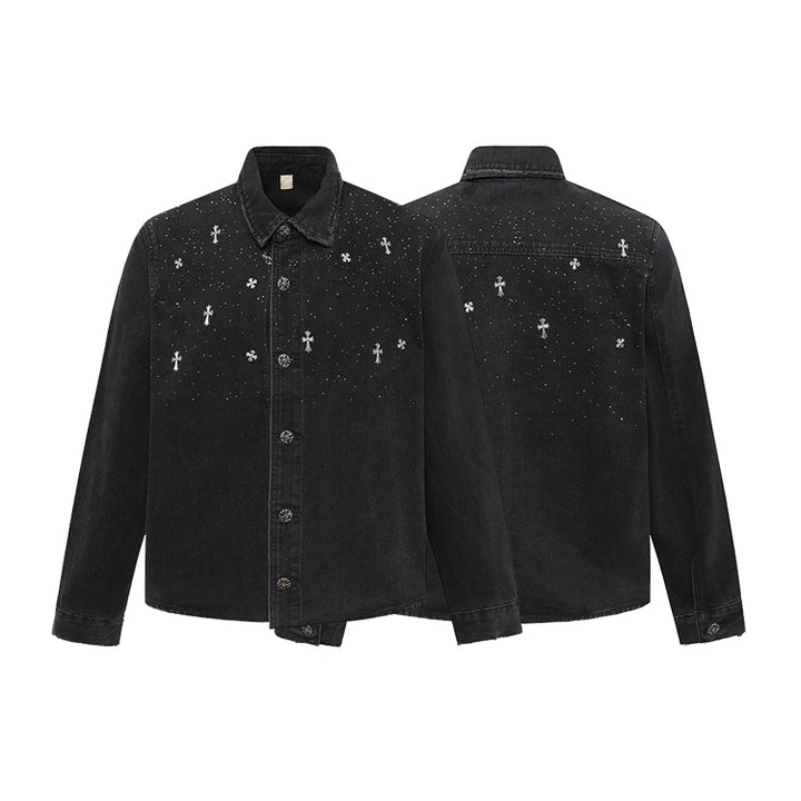 Pailletten-Botton-Front Denimjacke