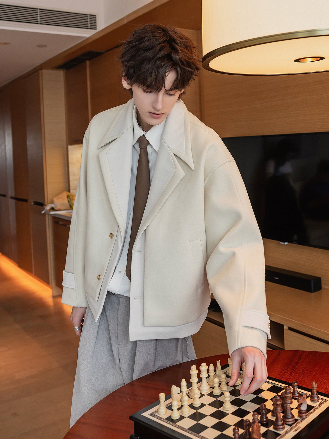 Suit Collar Wool Blend Stitch Jacket