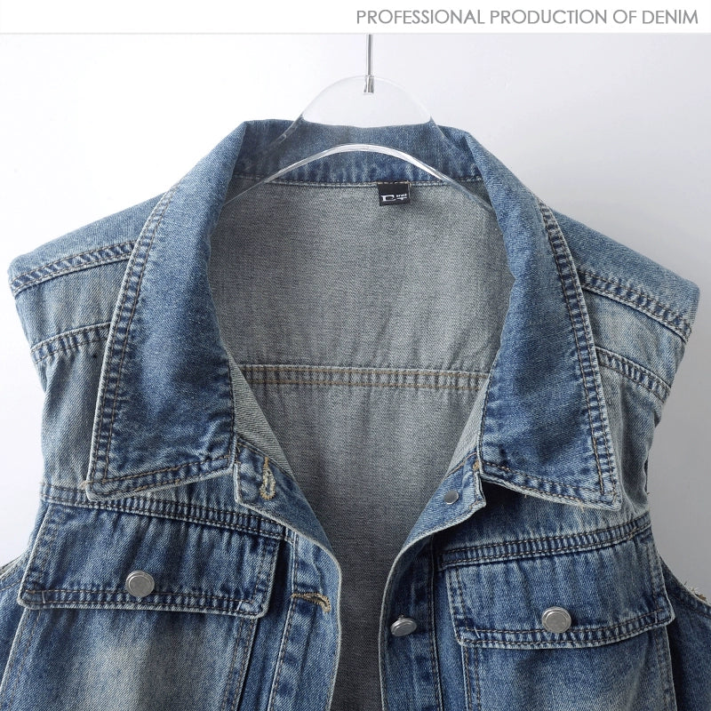 Colete de Jeans Sem Manga com Lapela