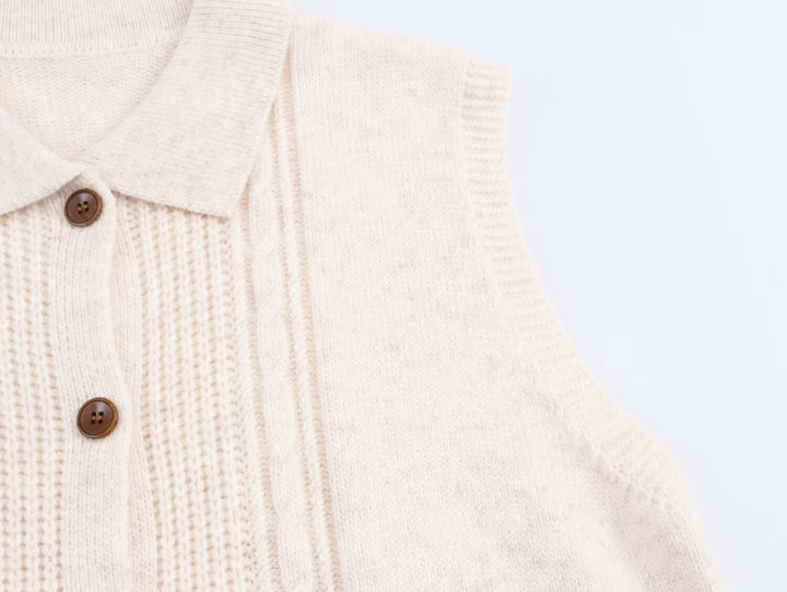 Knitted Lapel Button Vest