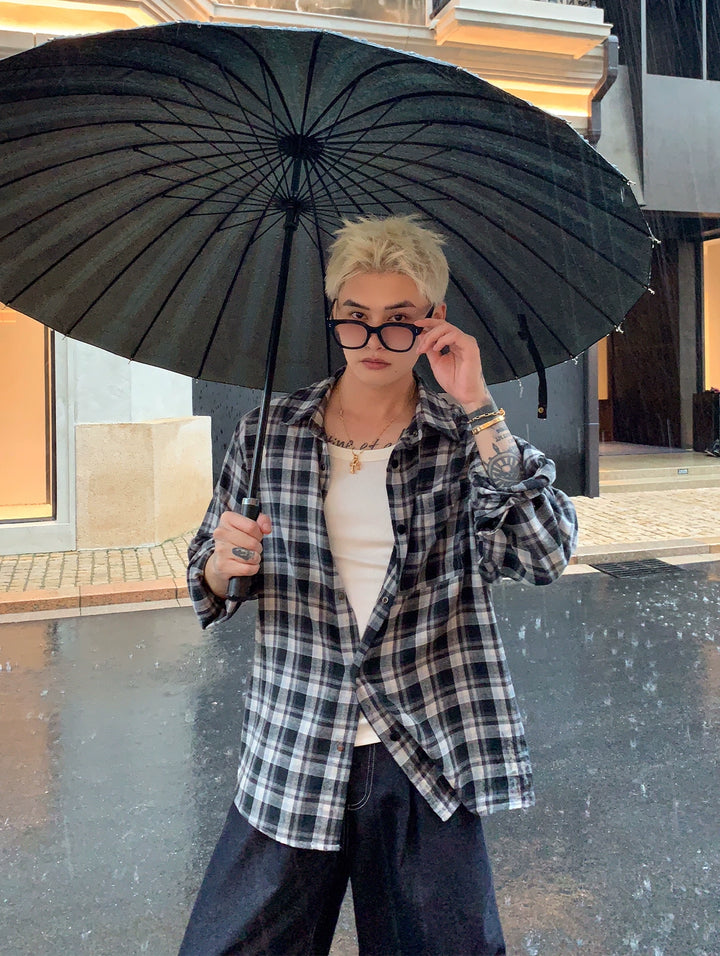 Black Check Button-Down Shirt