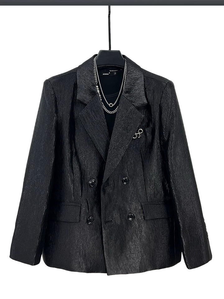 Double-Breasted Pleated Casual Suit Jacket