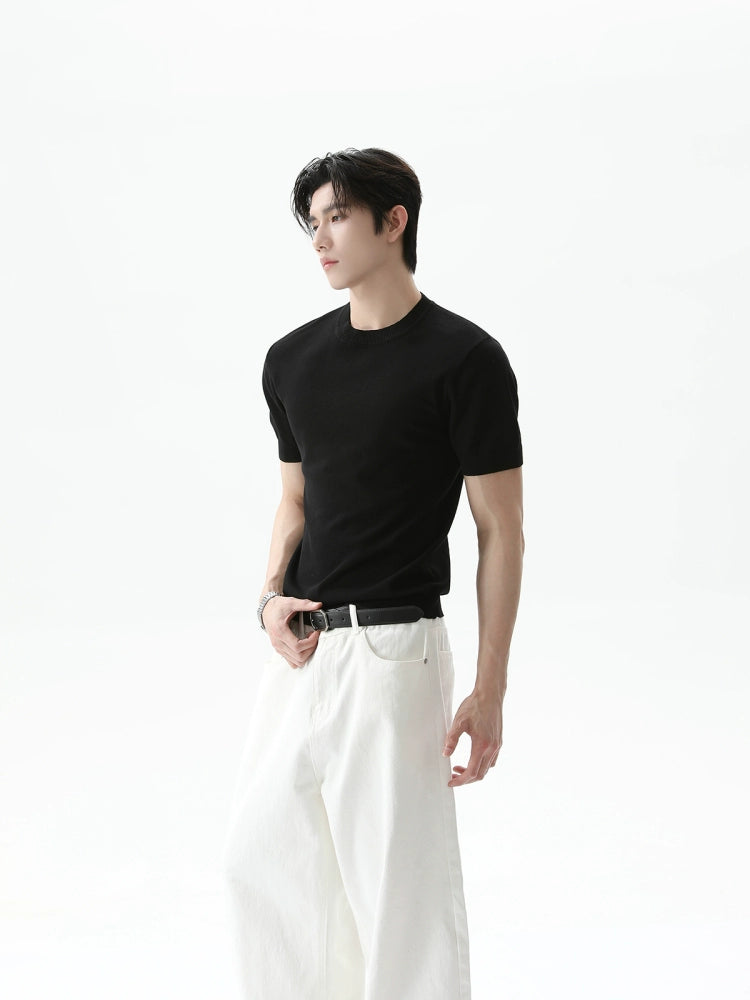 Ice Silk Boxy Knit Short-Sleeve T-shirt