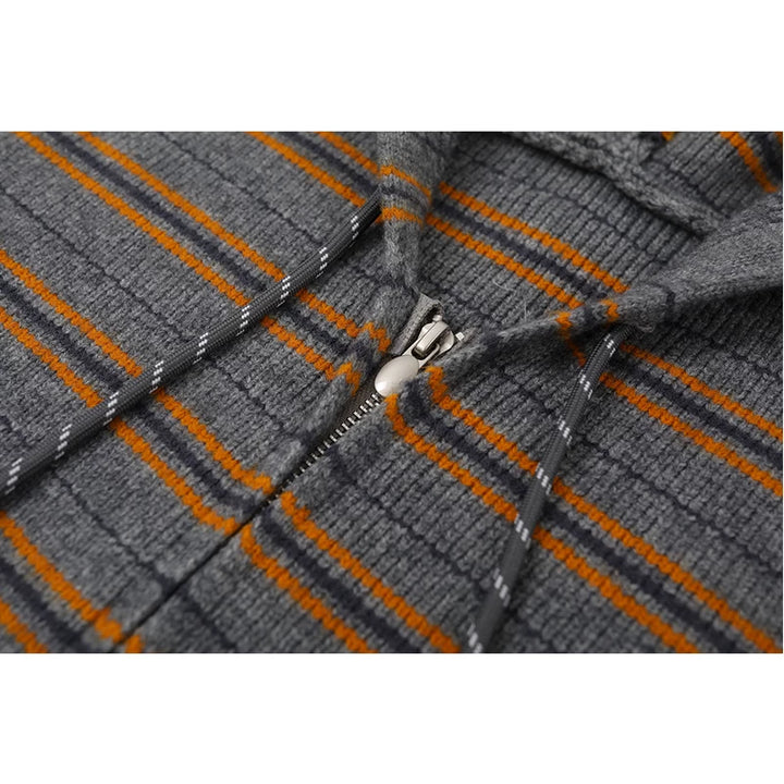 Striped Hooded Knit Cardigan