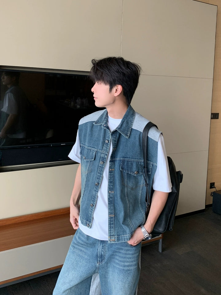 Sleeveless Denim Jacket and Straight Jeans