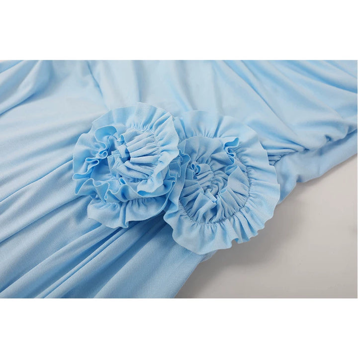 One-Shoulder Pleated Floral Long Dress