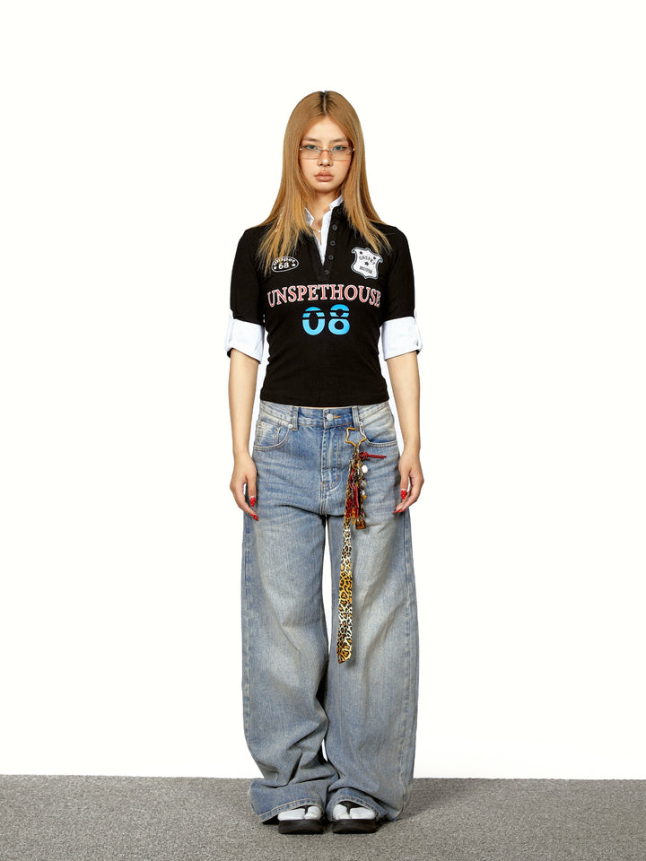 Polo Collar Printed Slim Fit Top