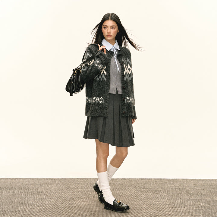 Knit Diamond Pattern Cardigan